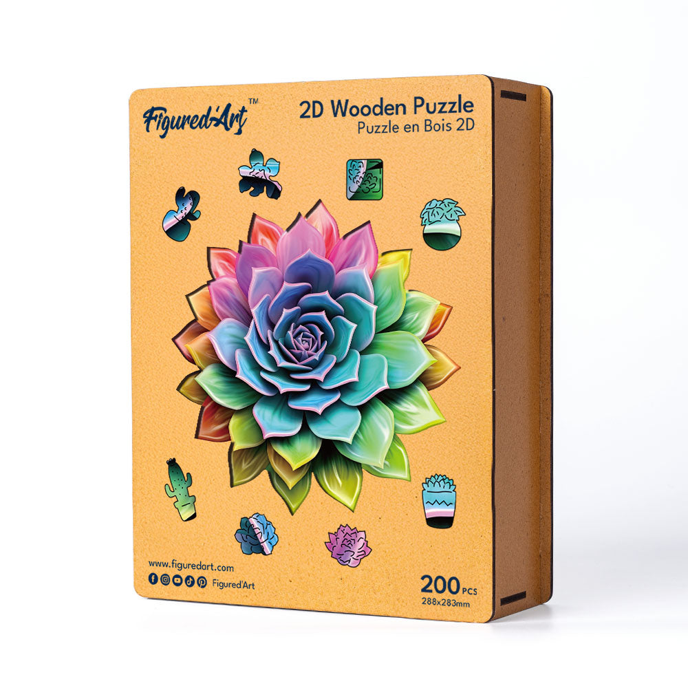 Wooden Puzzle - Rainbow Succulent