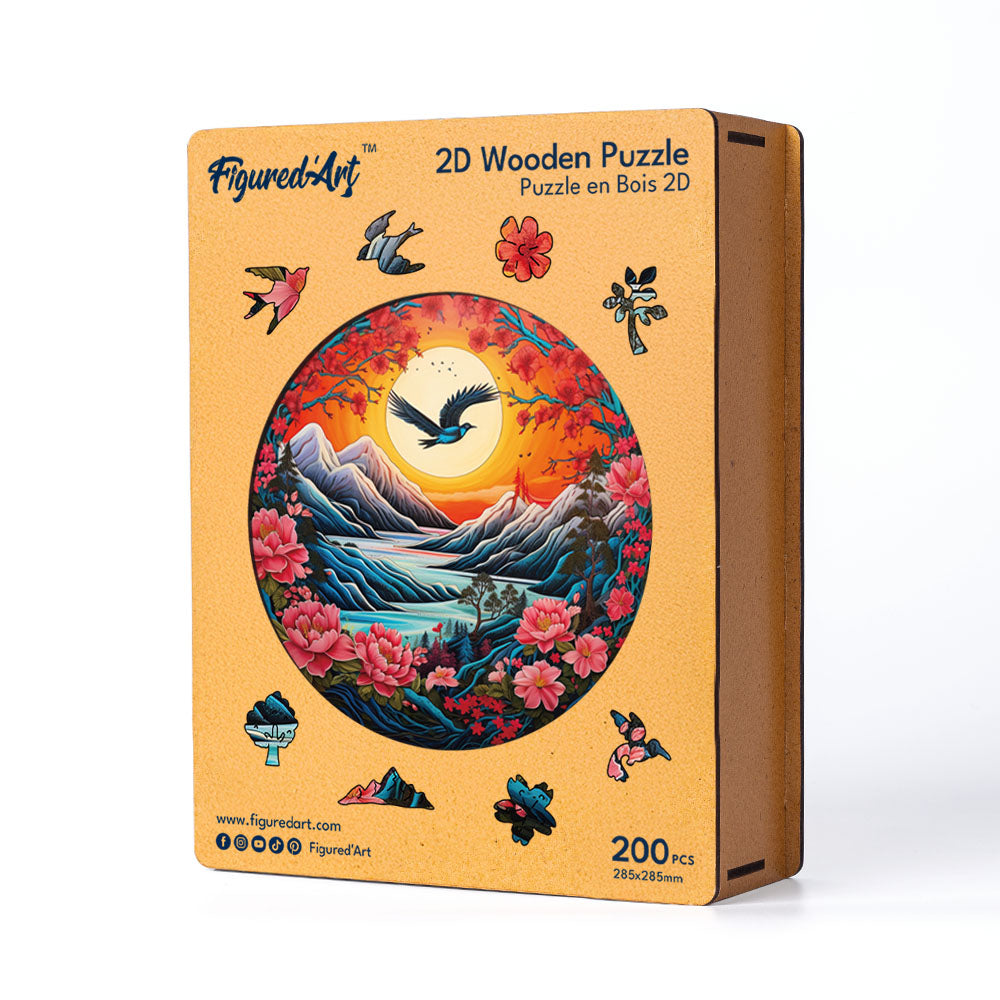 Wooden Puzzle - Sunset Mountain Scene