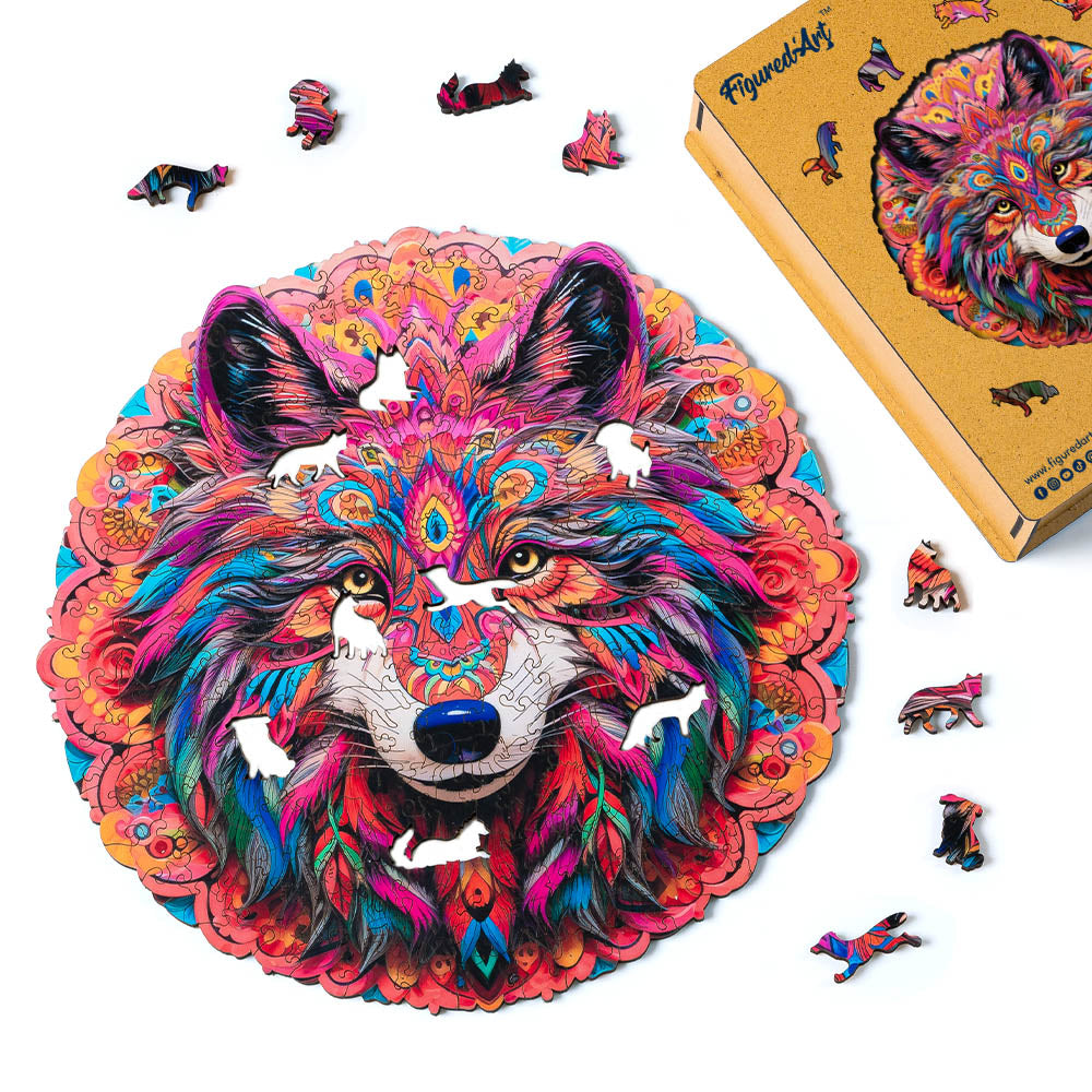 Wooden Puzzle - Vibrant Wolf