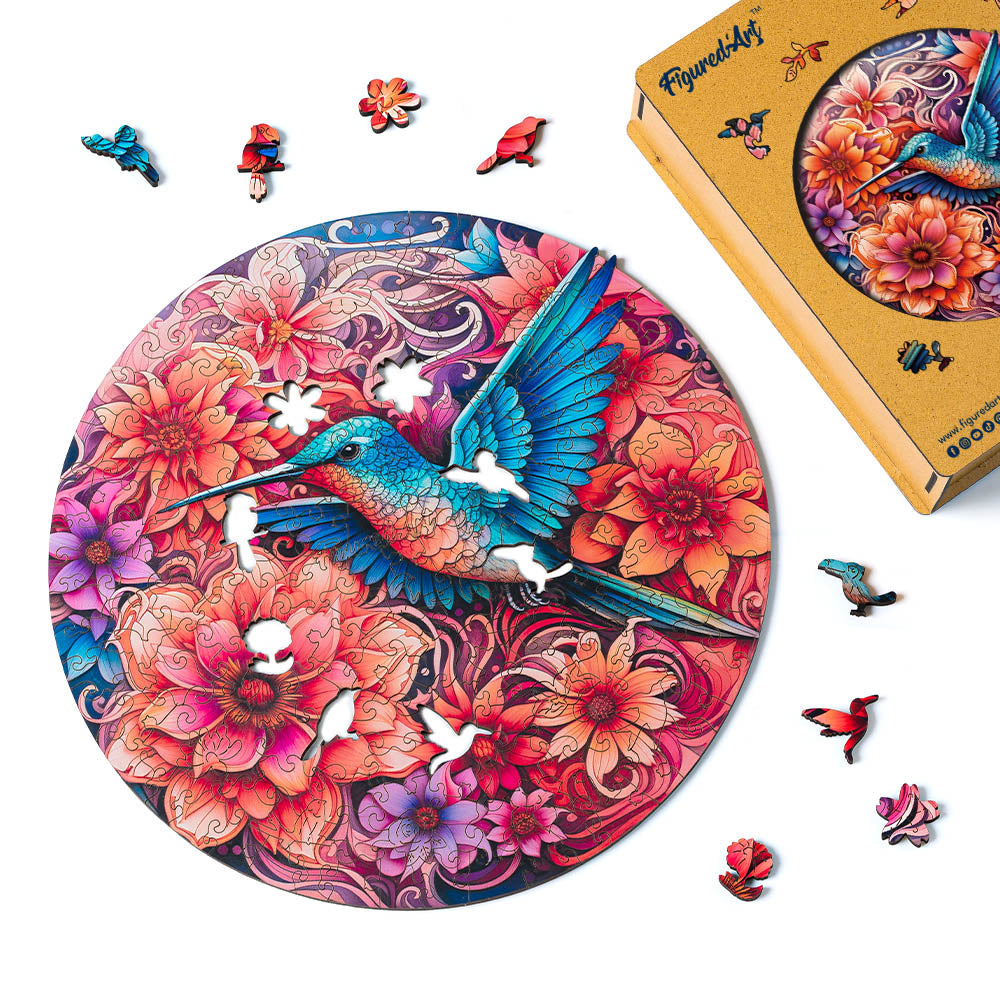Wooden Puzzle - Hummingbird and Blooming Flowers
