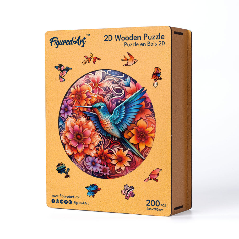Wooden Puzzle - Hummingbird and Blooming Flowers