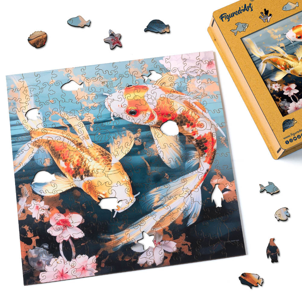 Wooden Puzzle - Koi Fish and Flowers