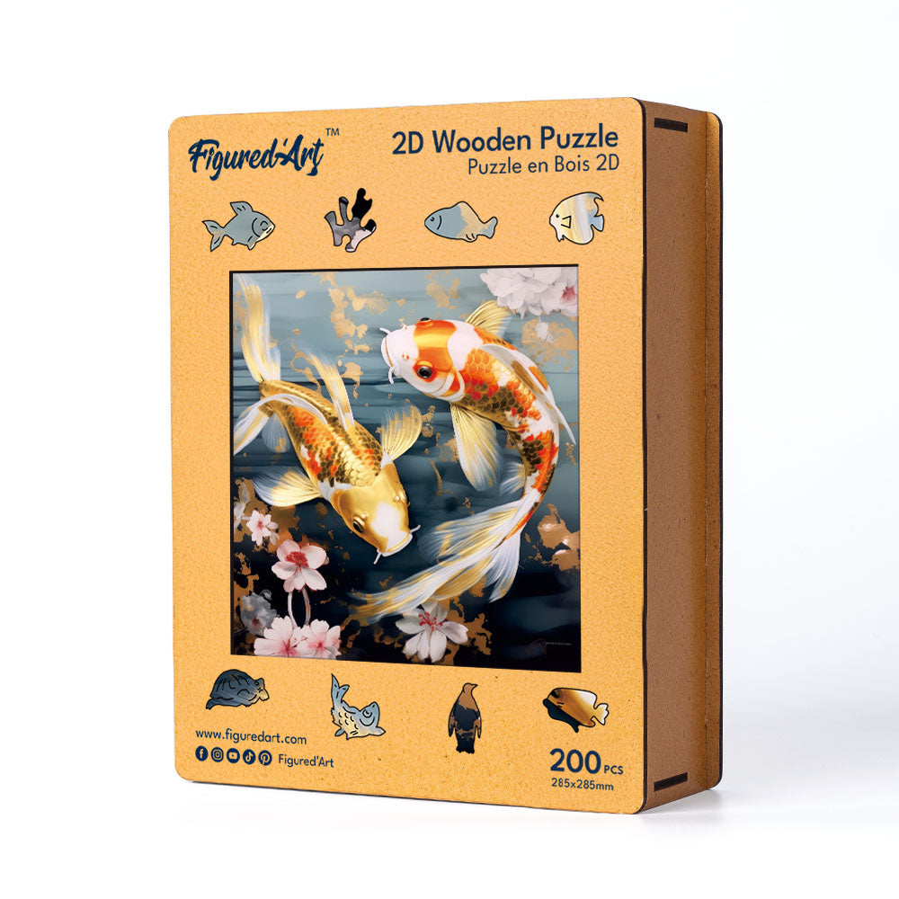 Wooden Puzzle - Koi Fish and Flowers