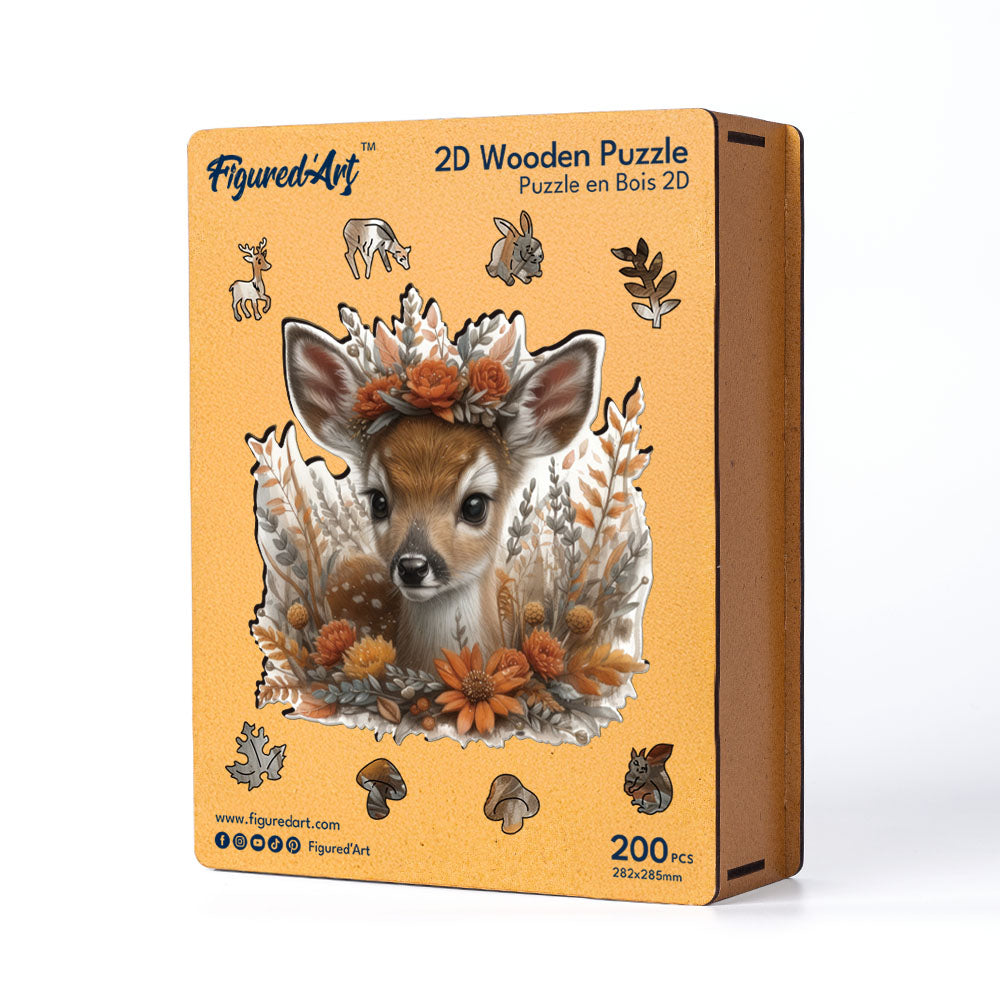 Wooden Puzzle - Fawn with Flowers