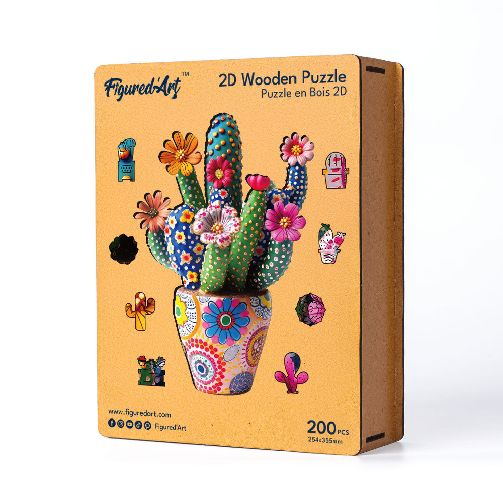 Puzzle in Legno Adulti - Cactus fiorito in vaso