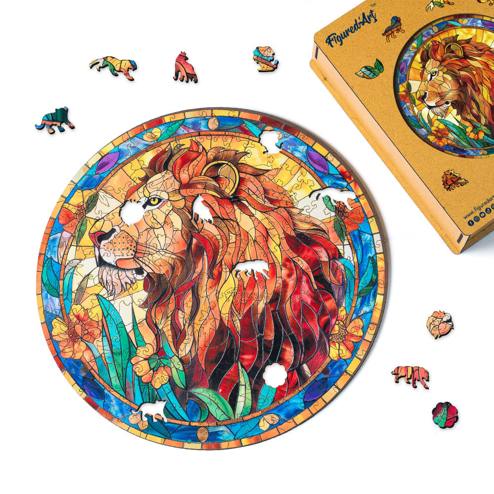 Wooden Puzzle - Stained Glass Lion