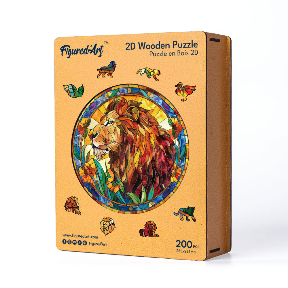 Puzzle in Legno Adulti - Vetrata con Leone
