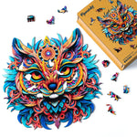 Wooden Puzzle - Vibrant Cat Mandala