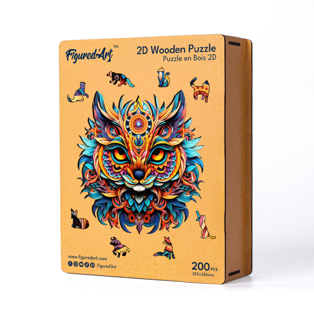 Wooden Puzzle - Vibrant Cat Mandala
