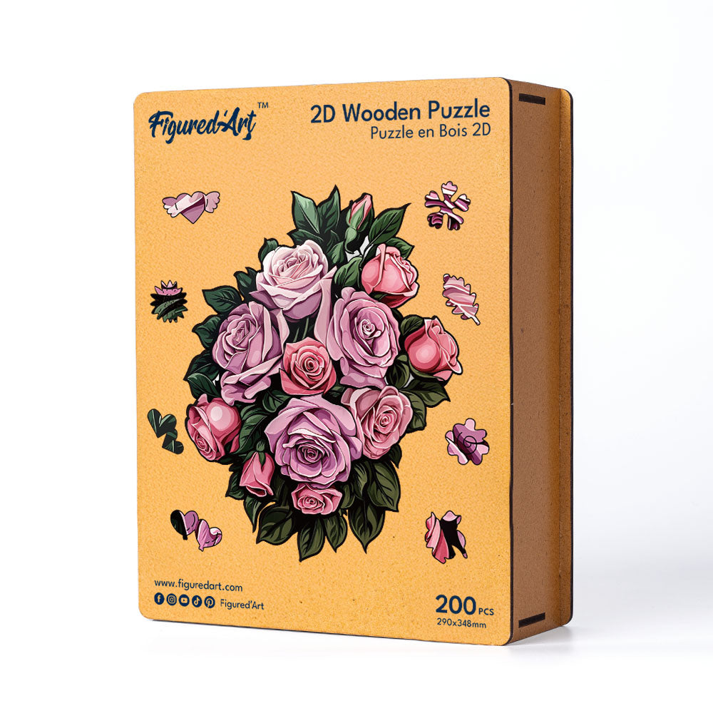 Wooden Puzzle - Pink Rose Bouquet