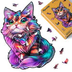 Wooden Puzzle - Colorful Cat with Gem