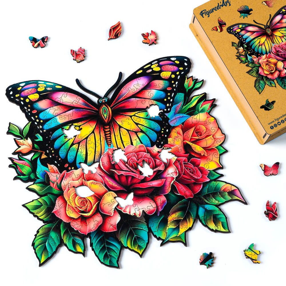 Wooden Puzzle - Butterfly and Roses