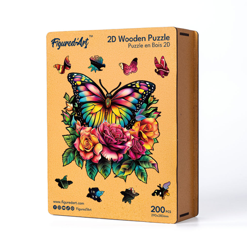 Wooden Puzzle - Butterfly and Roses