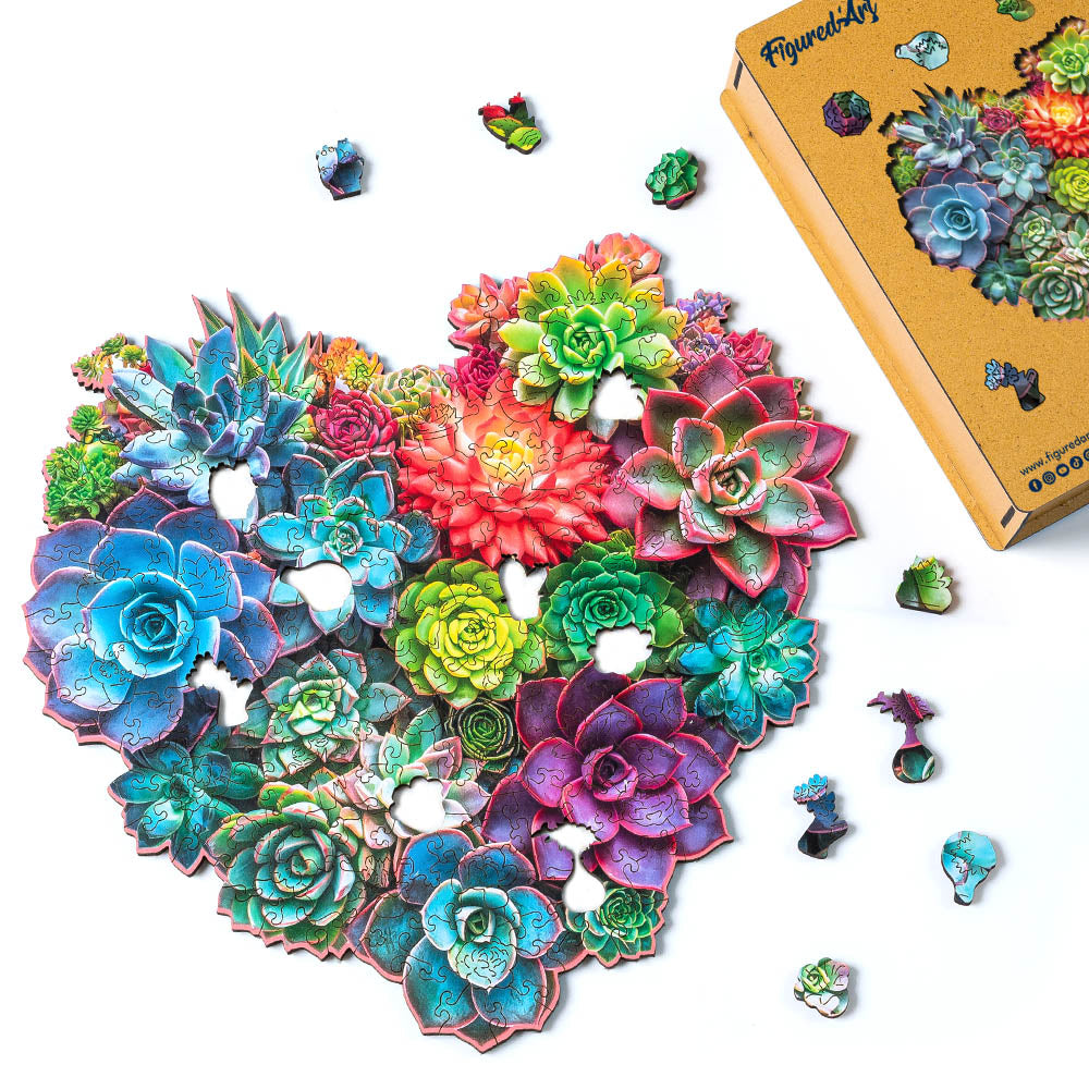 Wooden Puzzle - Succulent Heart