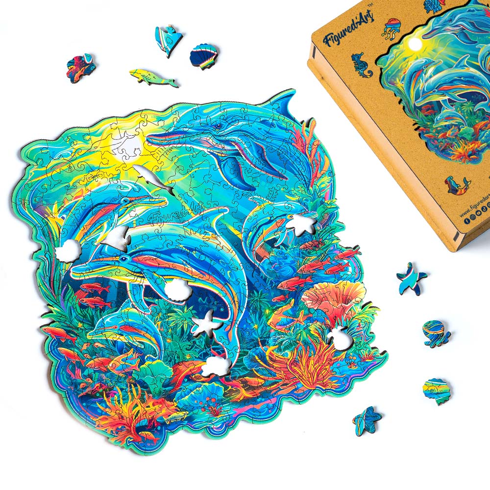 Wooden Puzzle - Dolphins in Coral Reef